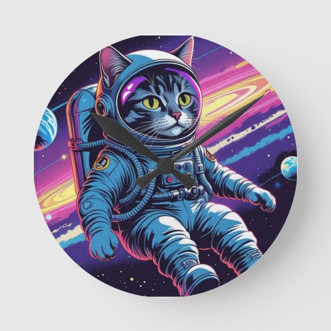 Gato Astronauta Divertida – Meowt of This World Runde Wanduhr (Vorderseite)