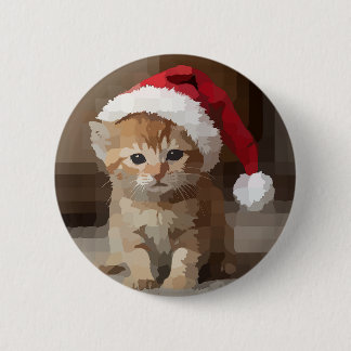 Gato fofo em noite de Natal. Button