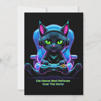 Gato gamer futurista con joystick y actitud felina einladung