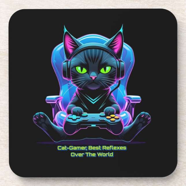 Gato gamer futurista con joystick y actitud felina getränkeuntersetzer (Vorderseite)