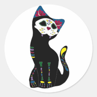 'Gato Muerto' Dia De Los Muertos Cat Runder Aufkleber