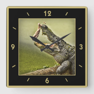 Gator Catching Lunch Action Fotografie Quadratische Wanduhr