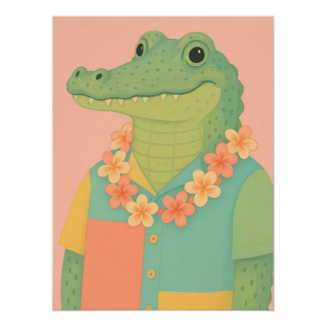 Gator in farbgeblocktem hawaiianischem Shirt mit L Poster (Vorderseite)