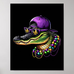 Gator Mardi Gras Vibes Louisiana Crocodile Mard Poster