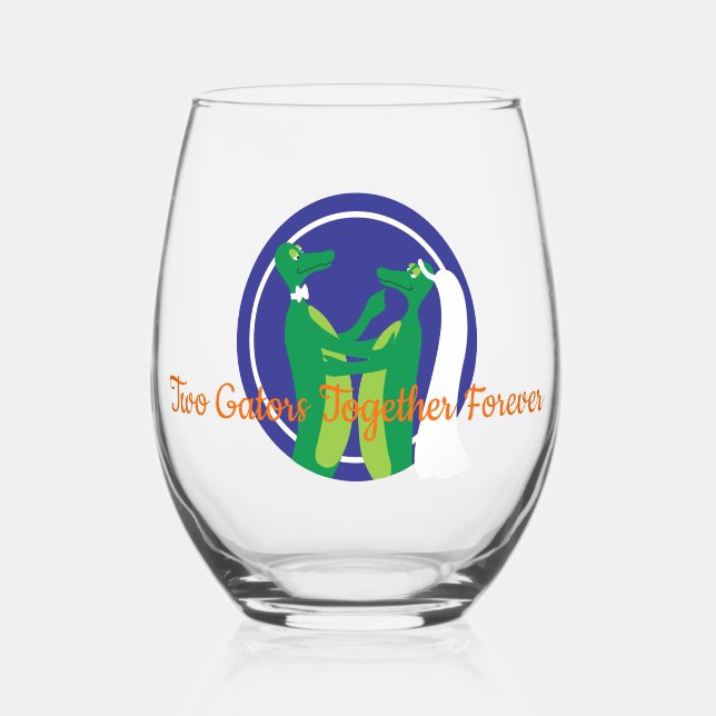 Gator Wedding Stemless Weinglas Ohne Stiel (Vorderseite)