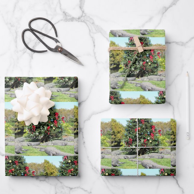 Gator Weihnachtsbaum Wrapping Paper Sheets Geschenkpapier Set (Vorderseite)