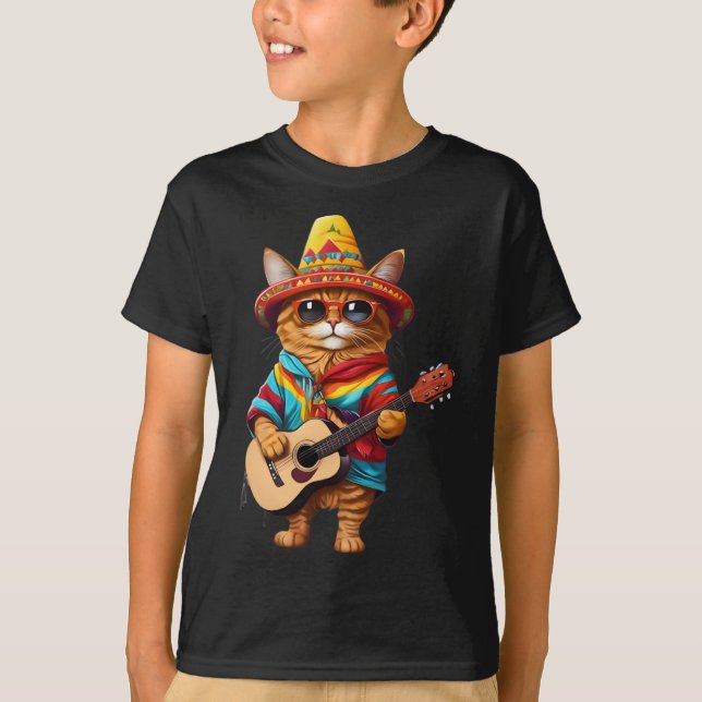 Gatos Before Vatos Mexican Cat Poncho Fiesta Cinco T-Shirt (Vorderseite)