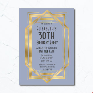 Gatsby 1920er Art Deco Blue | Gold 30. Geburtstag Einladung