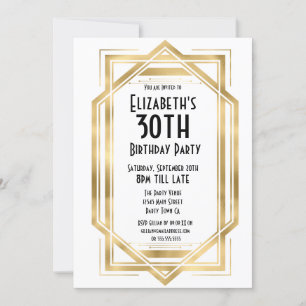 Gatsby 1920er Art Deco Weiß Gold 30. Geburtstag Einladung