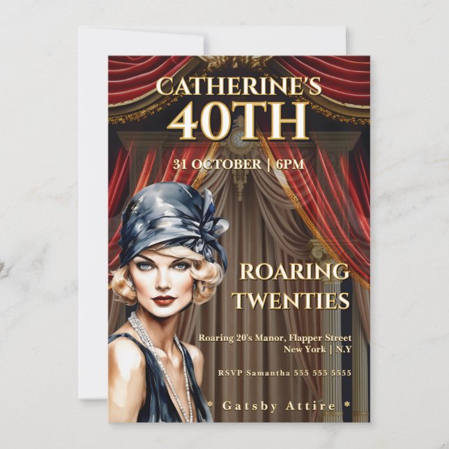 Gatsby 40. Geburtstagseinladung Einladung (Vorderseite)