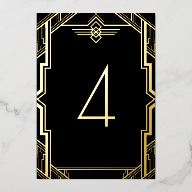 Gatsby Art Deco Black and Gold Tischnummer (Vorderseite)