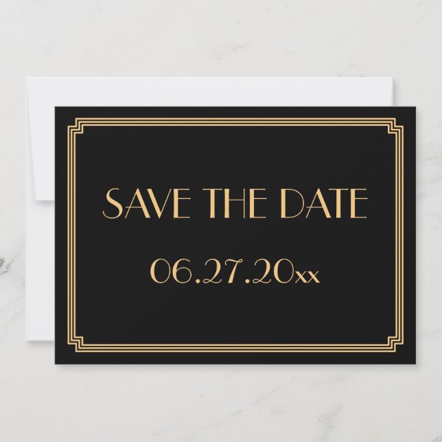 Gatsby Art Deco Black Wedding Save the Date Card Einladung (Vorderseite)