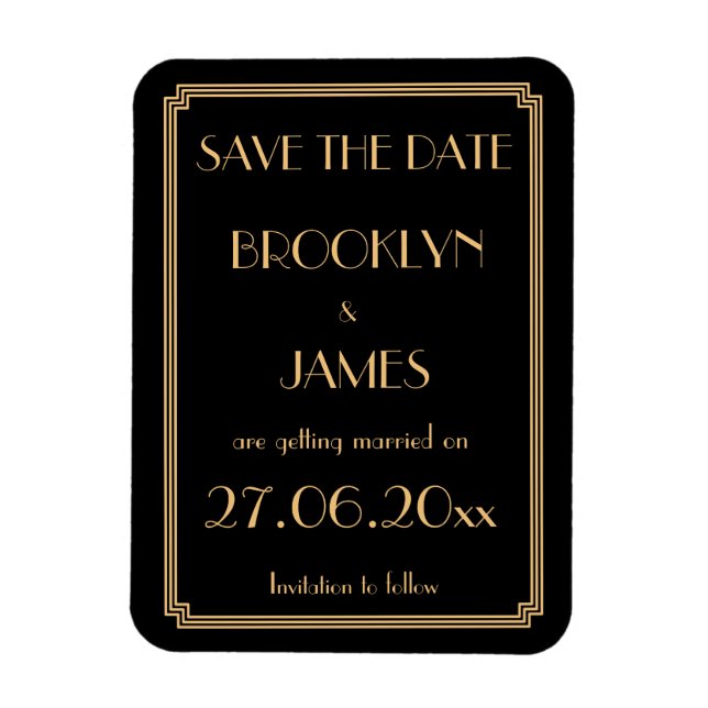 Gatsby Art Deco Black Wedding Save the Date Magnet (Vertikal)