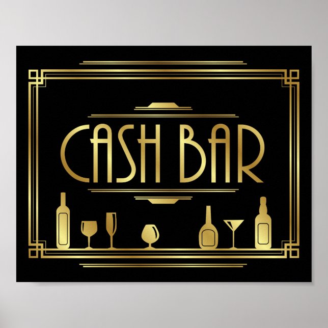 Gatsby Art Deco CASH BAR Sign Print Poster (Vorne)