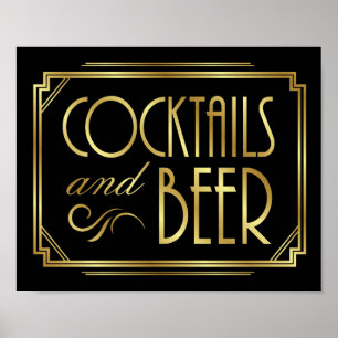 Gatsby Art Deco COCKTAILS und BIER Sign Print Poster