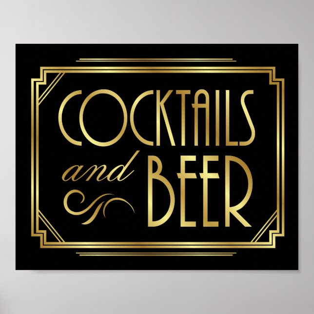 Gatsby Art Deco COCKTAILS und BIER Sign Print Poster (Vorne)