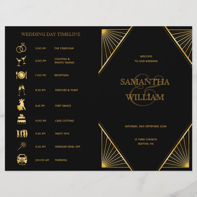 Gatsby Art Deco Faltding Wedding Timeline (Vorderseite)