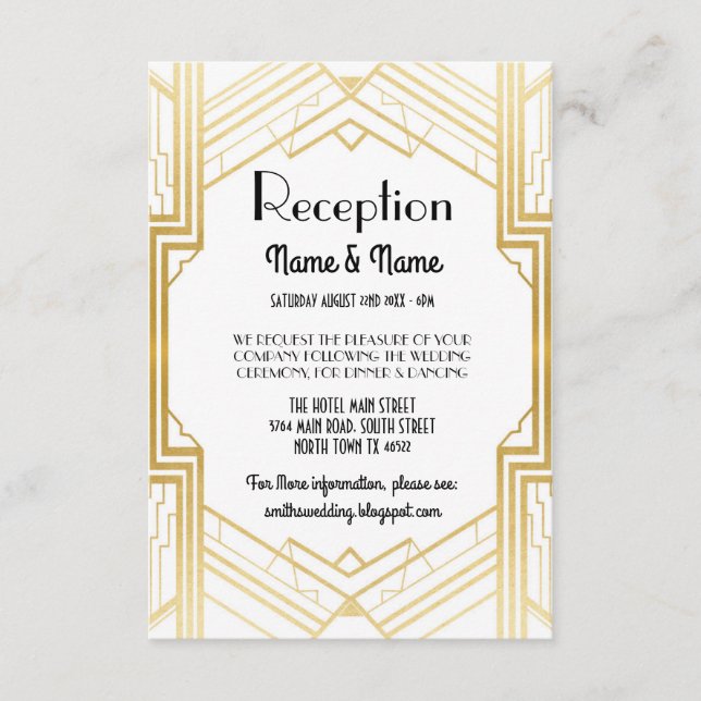 Gatsby Art Deco Gold Wedding Cards Begleitkarte (Vorderseite)