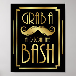 Gatsby Art Deco GRAB A MUSTACHE Signature Print Poster