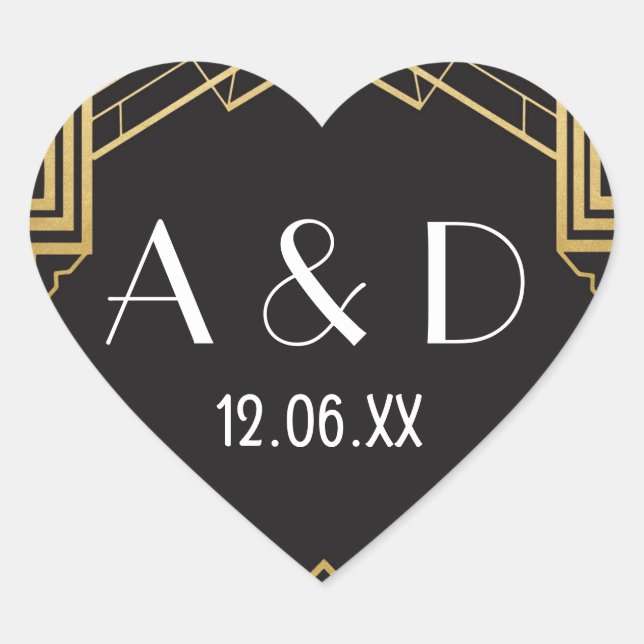 Gatsby Art Deco Heart Stickers Label 1920er Gold (Vorderseite)