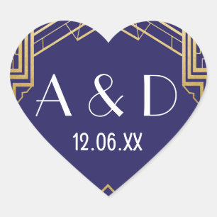 Gatsby Art Deco Heart Stickers Label 1920er Gold