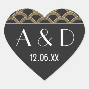 Gatsby Art Deco Heart Stickers Label 1920er Gold