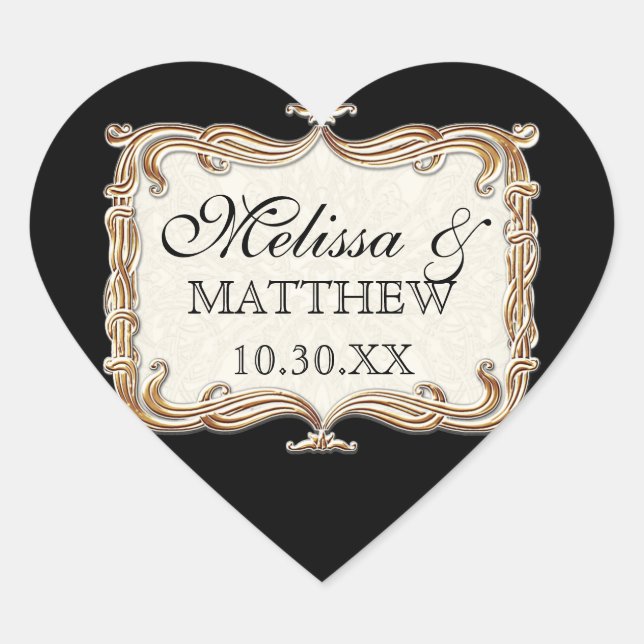 Gatsby Art Deco Jugendstil Imitate Golden Tulip Herz-Aufkleber (Vorderseite)