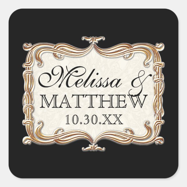 Gatsby Art Deco Jugendstil Imitate Golden Tulip Quadratischer Aufkleber (Vorderseite)