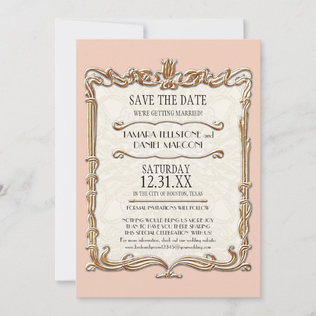 Gatsby Art Deco Jugendstil Imitate Golden Tulip Save The Date (Vorderseite)