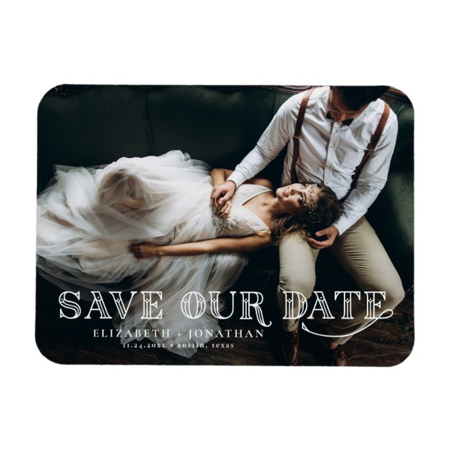 Gatsby Art Deco Lettering Foto Save the Date Magnet (Horizontal)
