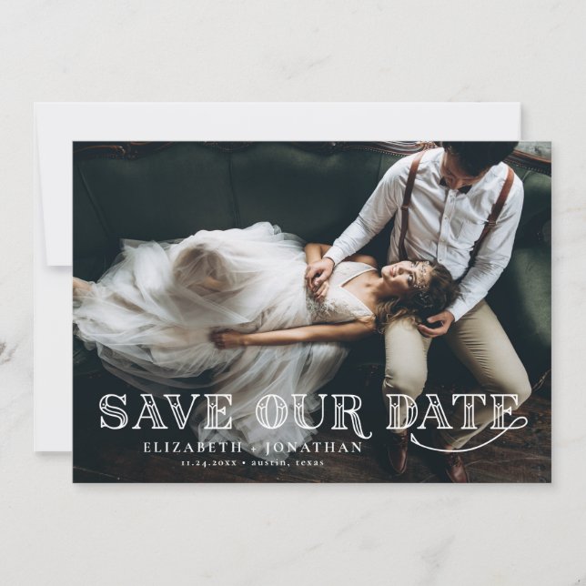 Gatsby Art Deco Lettering Overlay Foto Save The Date (Vorderseite)