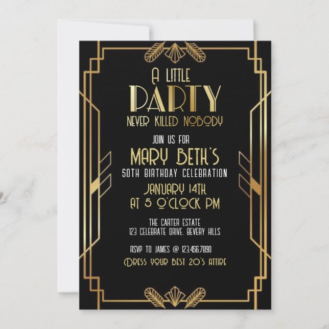 Gatsby, Art Deco, murder mystery, Soirees Einladung (Vorderseite)