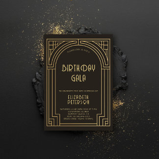 Gatsby Art Deco Nouveau Gold Roaring 20er Geburtst Einladung