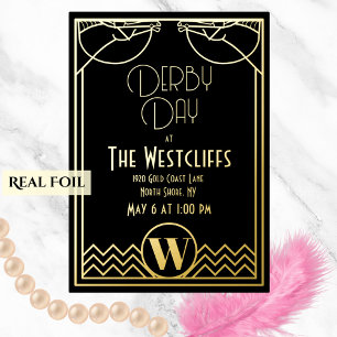 Gatsby Art Deco Pferd Derby Party Schwarz Folieneinladung