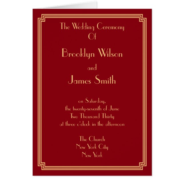 Gatsby Art Deco Red Wedding Program Mitteilungskar (Vorne)