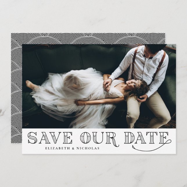 Gatsby Art Deco Typografie Black Save the Date (Vorne/Hinten)