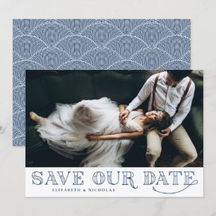 Gatsby Art Deco Typografie Blau Save-the-Date