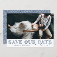 Gatsby Art Deco Typografie Blue Save the Date