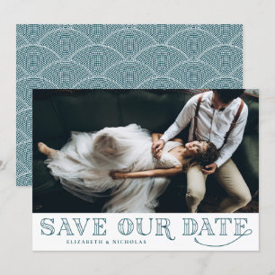 Gatsby Art Deco Typografie Save the Date Aquamarin