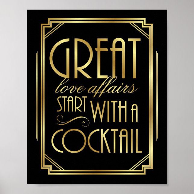 Gatsby Art Deco Wedding Sign Print COCKTAIL Zitat Poster (Vorne)
