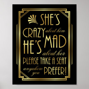 Gatsby Art Deco WEDING SEAT Sign Print Poster