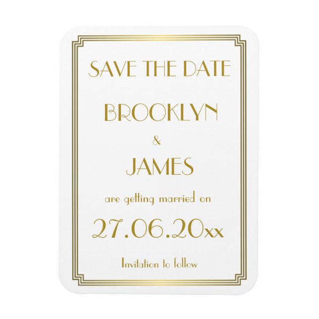 Gatsby Art Deco White Wedding Save the Date Magnet (Vertikal)