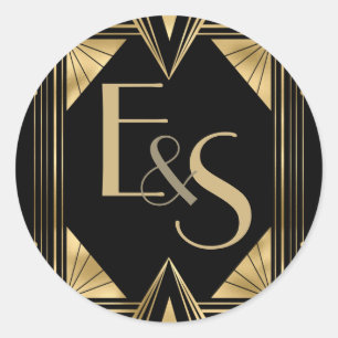 Gatsby art Deko Hochzeitsaufkleber Runder Aufkleber