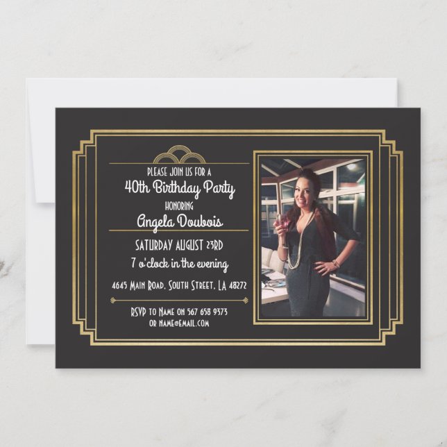 Gatsby Birthday Party 1920er Roaring Gold Einladun Einladung (Vorderseite)