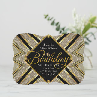 Gatsby Black and Gold 50. Geburtstagseinladung Einladung
