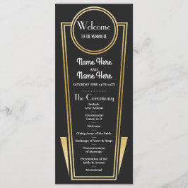 Gatsby Black & Gold Art Deco Hochzeitsprogramm der Programm