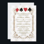Gatsby Casino Poker Hochzeit Einladung<br><div class="desc">Elegantes Casino Royale und Great Gatsby themed Card Design. Es ist im Vintagen Deko-Stil gehalten, ein Goldrahmen der Roaring 20'er Jahre, der aus Hollywood-Imitaten besteht. Es spielt Anzüge mit goldenen Kanten auf einem goldenen, weißen Art-Déco-Muster-Hintergrund. Auf der Rückseite das gleiche Muster und die gleichen Initialen zwischen den Anzügen, die Karten...</div>