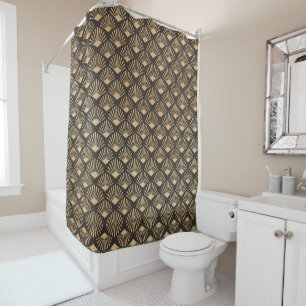 Gatsby Fan Geometric Muster Gold und Schwarz Duschvorhang