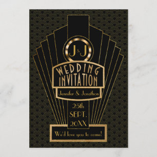 Gatsby Fanfare Vintag Art Deco Wedding Einladung