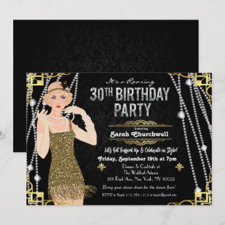 Gatsby Flapper Girl 30. Geburtstagseinladung Einladung